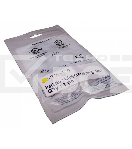 Модуль Keystone, RJ45, кат.6, UTP, 180 градусов, со шторкой, белый