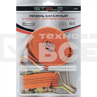 Ремень багажный с крюками, 8x0.038м, храповый механизм   Stels