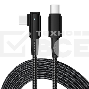 Кабель Rexant Type-C – Type-C, 5А, 100Вт, 1м, в черной нейлоновой оплетке, с угловым штекером и световой индикацией