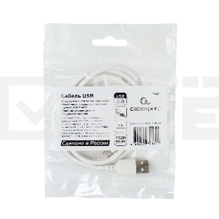 Кабель USB2.0 Cablexpert (RU) AM/Type-C CCP-USB2-AMCM-1M-RU-W, 3A, 36Вт, QC3.0, медь, двойной экран, 1м, белый, пакет