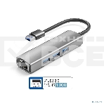 Разветвитель-сетевая карта USB 3.2 Gen1 (USB 3.0) ORIENT JK-340N (5 Гбит/c), порты: 3xUSB-A + RJ45 Gigabit Ethernet, RTL8153, 100/1000 Мбит/с, кабель USB Type-A, алюминиевый корпус, серебристый (33308), фото3