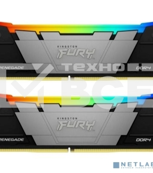 Оперативная память Kingston Fury Renegade, DDR4, 64Gb (2x32GB), 3200MHz, CL16, DIMM, радиатор, RGB, серебристый/черный