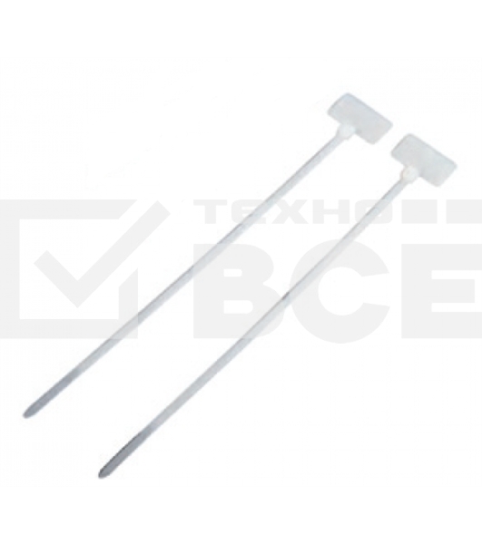 Стяжка пластиковая нейлоновая с площадкой для маркировки 3,6х205 мм, белый, 100 шт