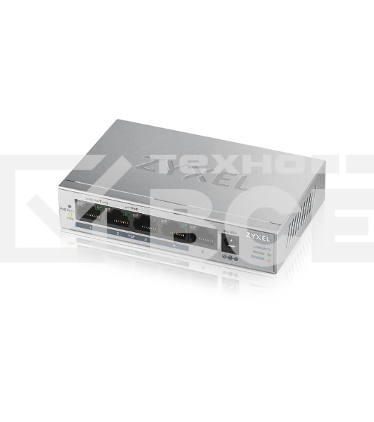 Коммутатор Zyxel GS1005HP Switch PoE +, 5xGE (4xPoE +), desktop, metal, silent, PoE budget 60 W