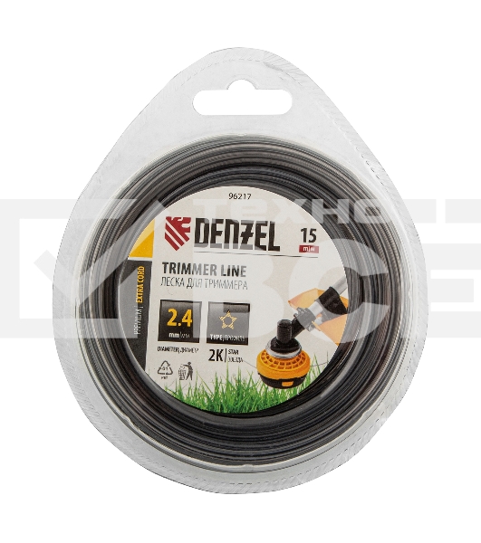 Леска для триммера двухкомпонентная звезда, 2,4мм х 15м, блистер EXTRA CORD Denzel