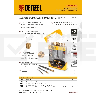 Набор сверл по металлу, 1-13 мм, HSS-Tin, Golden Tip, 25 шт  Denzel