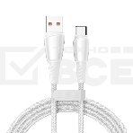 Кабель USB-A – Type-C, 5А, 100Вт, 1м, в белой нейлоновой оплетке Rexant, фото 1