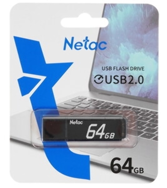 Флешка USB Netac U351 (NT03U351N-064G-20BK), 64Gb, USB 2.0, R/W 25/10, черный