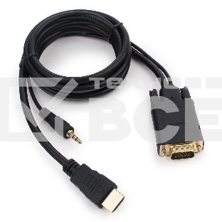 Кабель HDMI->VGA Cablexpert A-HDMI-VGA-03-6, 19M/15M + 3.5Jack, медь, позол.разъемы, 1.8м, черный, пакет
