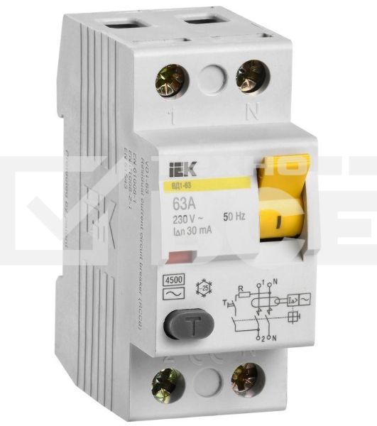 Выключатель дифференциального тока (УЗО) Iek MDV10-2-063-030 ВД1-63 2Р 63А 30мА ИЭК