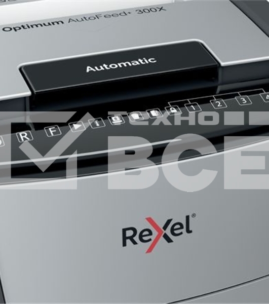 Шредер Rexel Optimum AutoFeed 300X черный с автоподачей (секр.P-4)/фрагменты/300лист./60лтр./скрепки/скобы/пл.карты