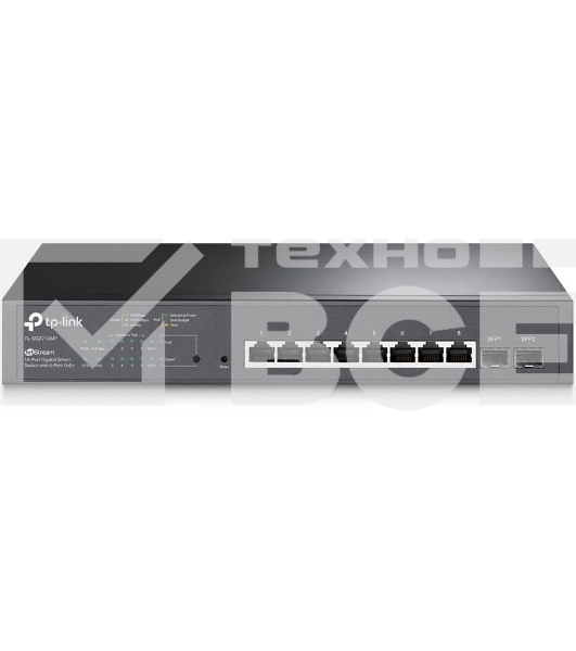 Коммутатор TP-Link JetStream 10-Port Gigabit Smart Switch with 8-Port PoE+, 8× Gigabit PoE+ Ports, 2× Gigabit SFP Slots, 802.3at/af, 150 W PoE Power, 1U 13-inch Rack-mountable Steel CaseIntegration with Omada SDN Controller, 802.1Q VLAN, STP/RSTP/MSTP, IG
