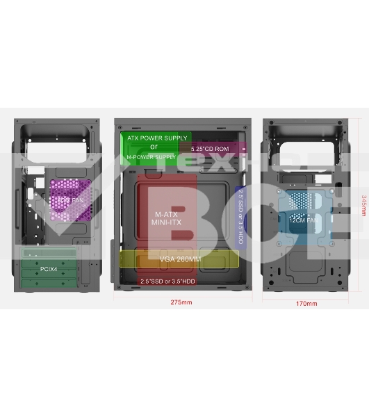 Компьютерный корпус с блоком питания 450Вт./ Case Forza mATX case, black, w/PSU 450W 12cm, w/2xUSB2.0, w/pwr cord, w/o FAN