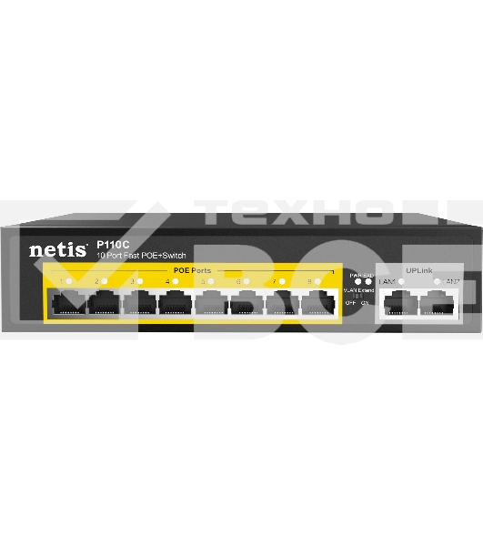 Коммутатор Netis P110C 10-портовый PoE+ коммутатор Fast Ethernet / 8*PoE+ 2 порта 802.3af / 802.3at