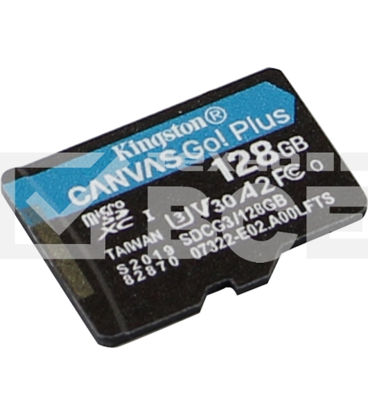 ФлешКарта Kingston 128GB microSDXC Canvas Go Plus 170R A2 U3 V30 Single Pack w/o ADP EAN: 740617301243