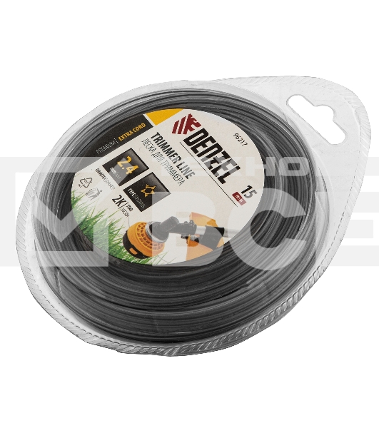 Леска для триммера двухкомпонентная звезда, 2,4мм х 15м, блистер EXTRA CORD Denzel