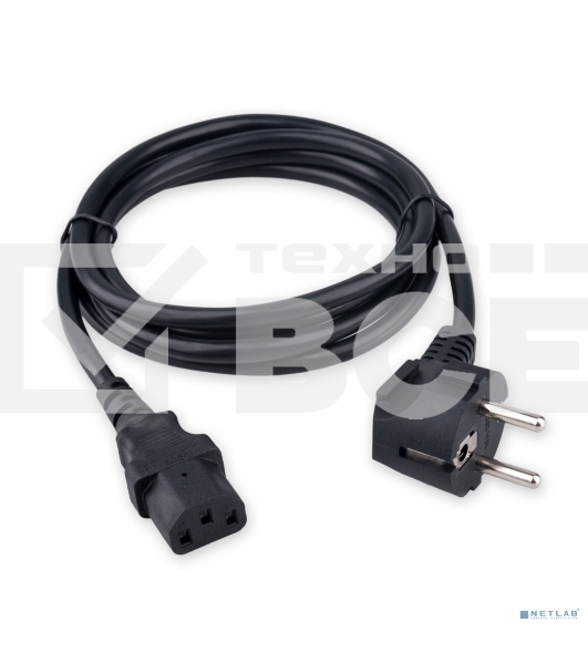 Кабель питания Гарнизон GPC-186-1-1.8M, Schuko-C13, 3x1.0 мм2, 16A, CCA, с заземлением, 1.8 м, черный, пакет