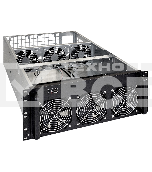 Корпус для майнинга ExeGate EX288960RUS Pro 8-650 <без БП, 2*USB, 6*fan 120мм, места под: 8 видеокарт, 1 БП>