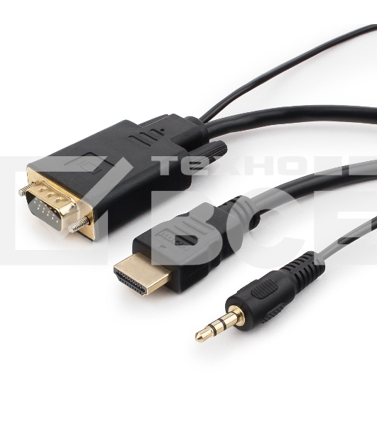 Кабель HDMI->VGA Cablexpert A-HDMI-VGA-03-6, 19M/15M + 3.5Jack, медь, позол.разъемы, 1.8м, черный, пакет