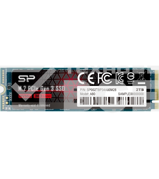 Накопитель SSD Silicon Power  M.2 2.0TB A80 <SP002TBP34A80M28> (PCI-E 3.0 х4, up to 3400/3000MBs, 3D TLC, NVMe 1.3, 22х80мм)