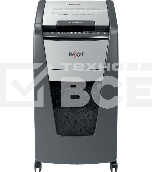 Шредер Rexel Optimum AutoFeed 300X черный с автоподачей (секр.P-4)/фрагменты/300лист./60лтр./скрепки/скобы/пл.карты