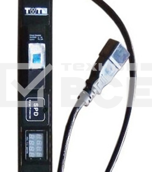 Вертикальный блок розеток, 4xC19 + 20xC13, 250V, 16A, A/V-метр, шнур 3 метра, вилка C20