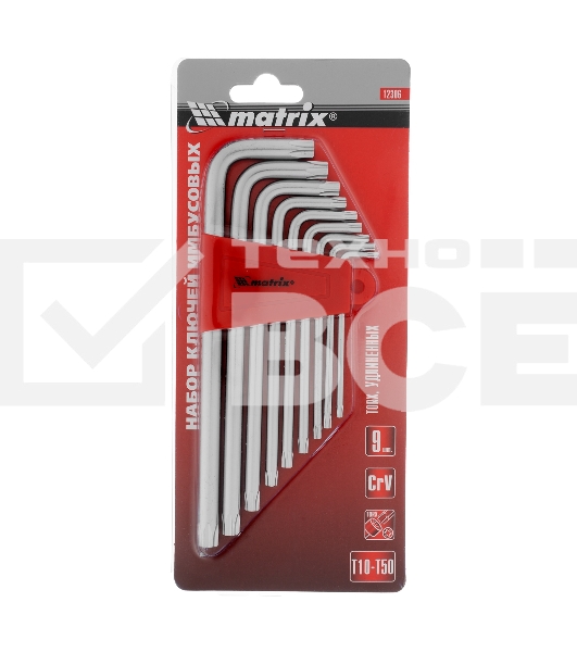 Набор ключей MATRIX имбусовых TORX, 9 шт: T10-T50, CrV, удлиненные, сатин. MATRIX 12306