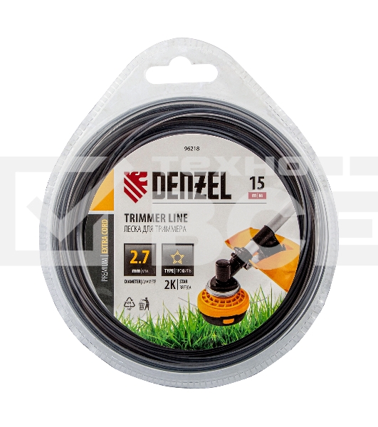 Леска для триммера Denzel двухкомпонентная звезда, 2,7мм х 15м, блистер EXTRA CORD