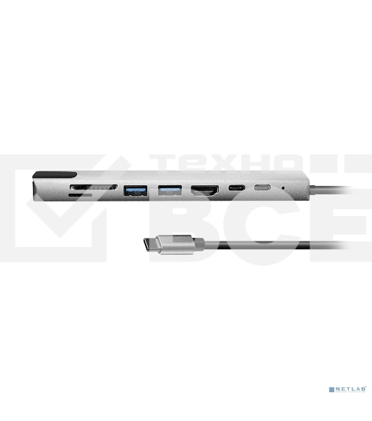 Мульти переходник Bion USB Type-C - 2*USB Type-C/2*USB-A 3.0/HDMI/SD/TF/RJ-45 100мб/с, 100W, длина кабеля 20см BXP-A-USBC-MULTI-01