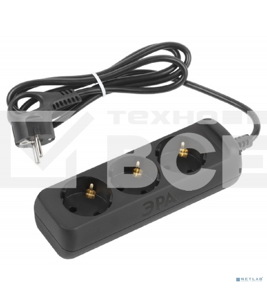 Удлинитель электрический ЭРА UX-3e-1,5m-B с заземлением 3 розетки 1,5 м ПВС 3x0,75мм2 10А черный