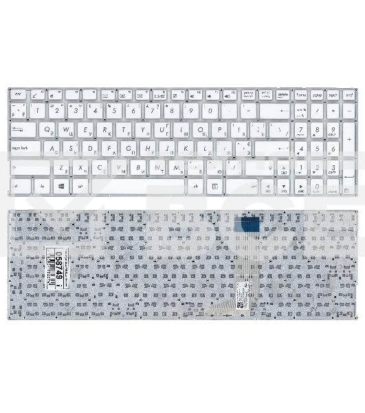 Клавиатура для ноутбука Asus X756 белый без рамки (горизонтальный Enter)