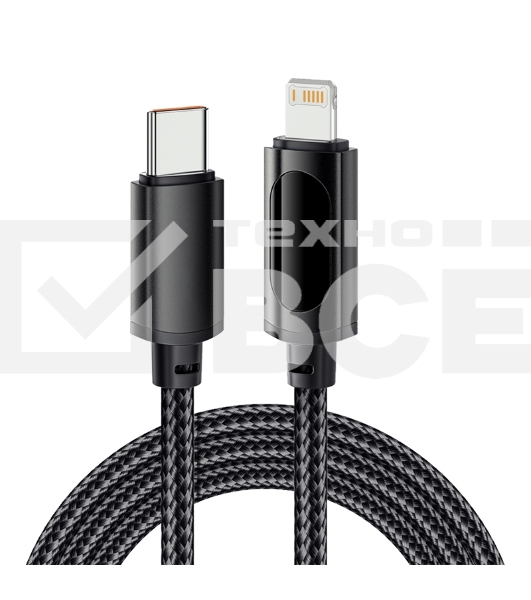 Кабель Type-C – Lightning для Apple, 3А, 1м, в черной нейлоновой  оплетке, с LED-дисплеем REXANT