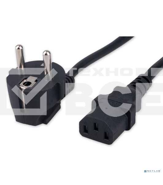 Кабель питания Гарнизон GPC-186-1-1.8M, Schuko-C13, 3x1.0 мм2, 16A, CCA, с заземлением, 1.8 м, черный, пакет