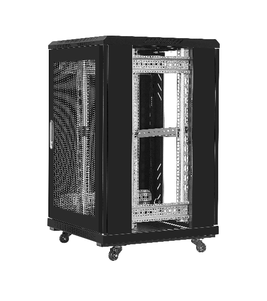 Шкаф телекоммуникационный 19' напольный 18U ExeGate EC-FS-18U.600.800.G.BLACK (19”, 18U, 600x800x987mm (ШхГхВ), передняя дверь закаленное стекло, задняя перфорированная дверь, съемные боковые панели, пыле- и влагозащита IP20, встроенный вентиляционный модуль, 1 полка в комплекте, черный RAL 9004, 3 коробки)