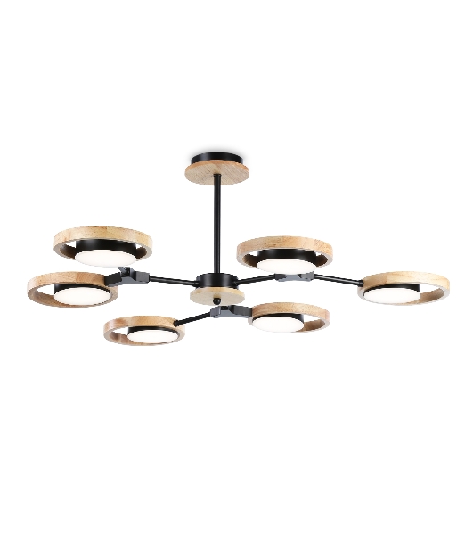 Подвесной светодиодный светильник Ambrella light FL51619/6 BK/LW черный/светлое дерево 3000K/4200K/6400K 42W D825*285 (Без ПДУ)