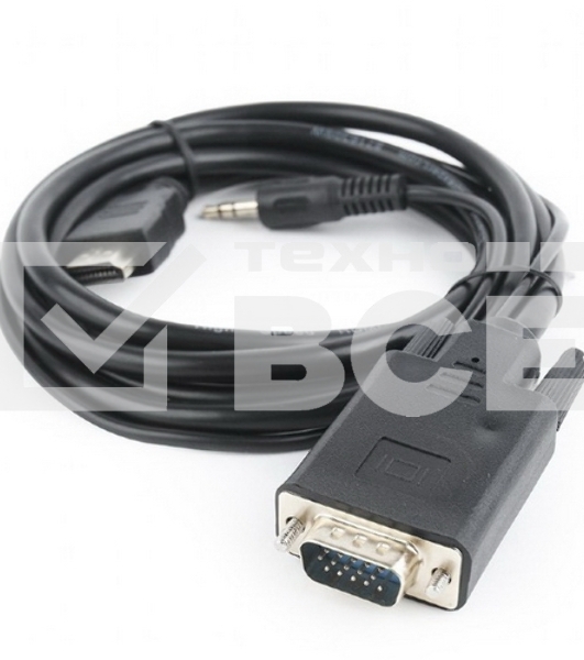 Кабель HDMI->VGA Cablexpert A-HDMI-VGA-03-6, 19M/15M + 3.5Jack, медь, позол.разъемы, 1.8м, черный, пакет