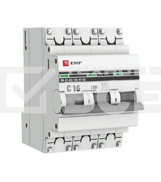 Автоматический выключатель EKF mcb4763-3-16C-pro 3P 16А (C) 4,5kA ВА 47-63 EKF PROxima