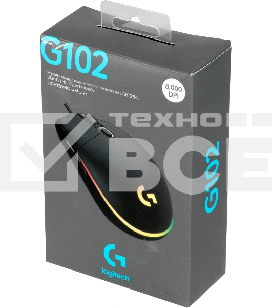 Мышь проводная Logitech G102 LIGHTSYNC черный, 8000 dpi, USB, кнопки - 6