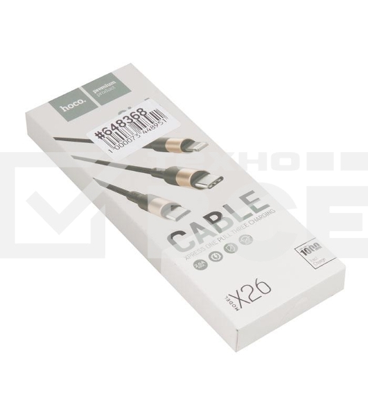 Кабель USB HOCO X26 Xpress 3 в 1 для Lightning, Micro USB, Type-C, 2.0A, длина 1.0м, черный с золотым