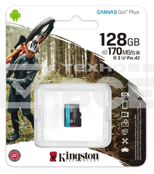 ФлешКарта Kingston 128GB microSDXC Canvas Go Plus 170R A2 U3 V30 Single Pack w/o ADP EAN: 740617301243