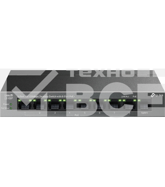 Настольный коммутатор TP-Link LS109P с 9 портами 10/100 Мбит/с (8 портов PoE+)
