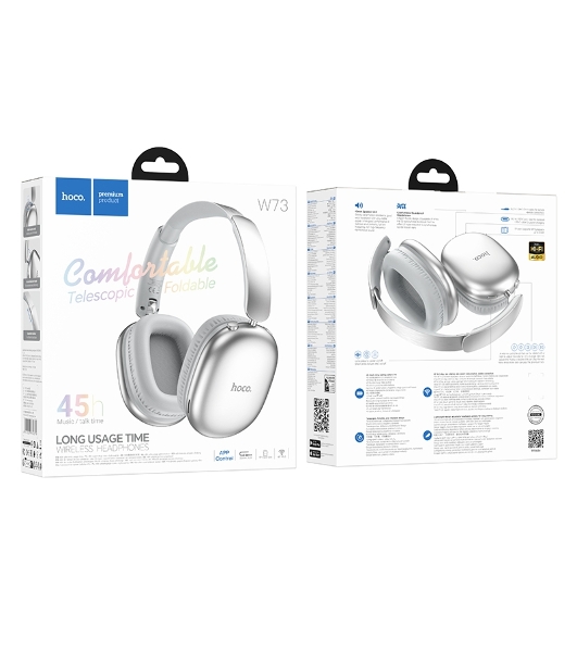 Полноразмерная гарнитура беспроводная Hoco W73, серебристый