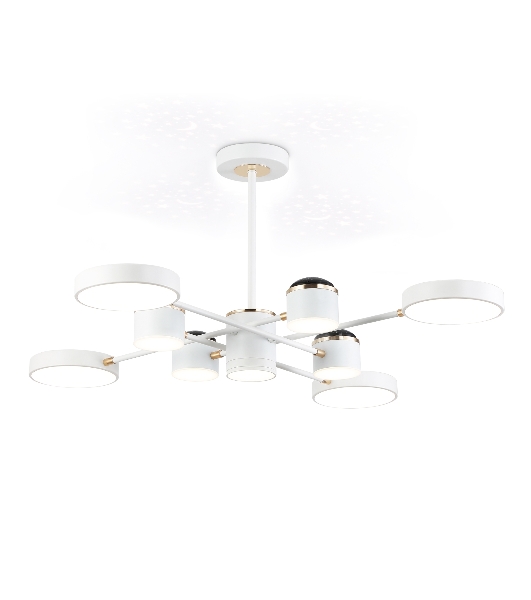 Люстра светодиодная на штанге Ambrella light FL51627/9+4 WH/FGD белый/золото 132W 3000-6000K D850*370 (без ПДУ)