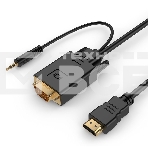 Кабель HDMI->VGA Cablexpert A-HDMI-VGA-03-10, 19M/15M + 3.5Jack, медь, позол.разъемы, 3м, черный, пакет, фото 1