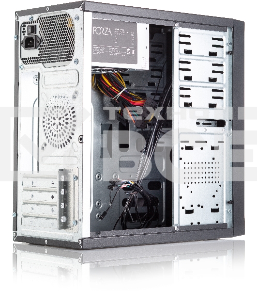 Компьютерный корпус с блоком питания 450Вт. Сase Forza mATX, 450W, 2xUSB3.0, Black, w/o FAN, 12 cm fan PSU, power cord
