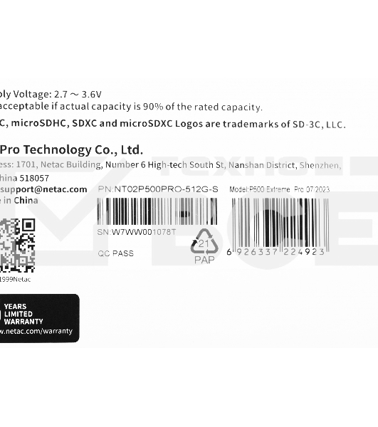 Флеш-накопитель NeTac P500 Extreme Pro MicroSDXC 512GB V30/A1/C10 up to 100MB/s