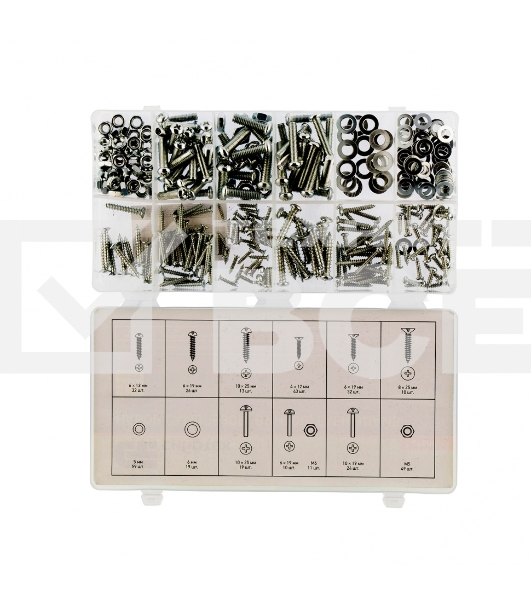 Набор саморезов Сибртех, винтов, гаек, шайб, 347 предметов