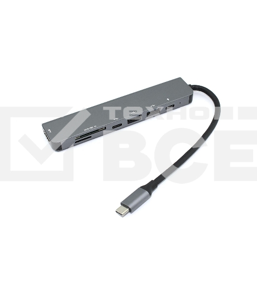 Адаптер Type C на HDMI, PD+, USB 3.0*2 + SD/TF для MacBook, серебро