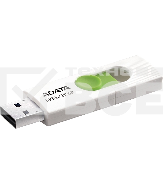 Флешка USB ADATA UV320 (AUV320-256G-RWHGN), 256Gb, USB 3.2 Gen1, R/W 100/30, белый/зеленый