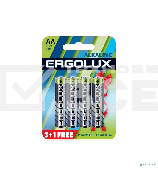Батарейка Ergolux Alkaline LR6 BL 3+1 (FREE) (LR6 BL3+1, 1.5В) (4 шт. в уп-ке)